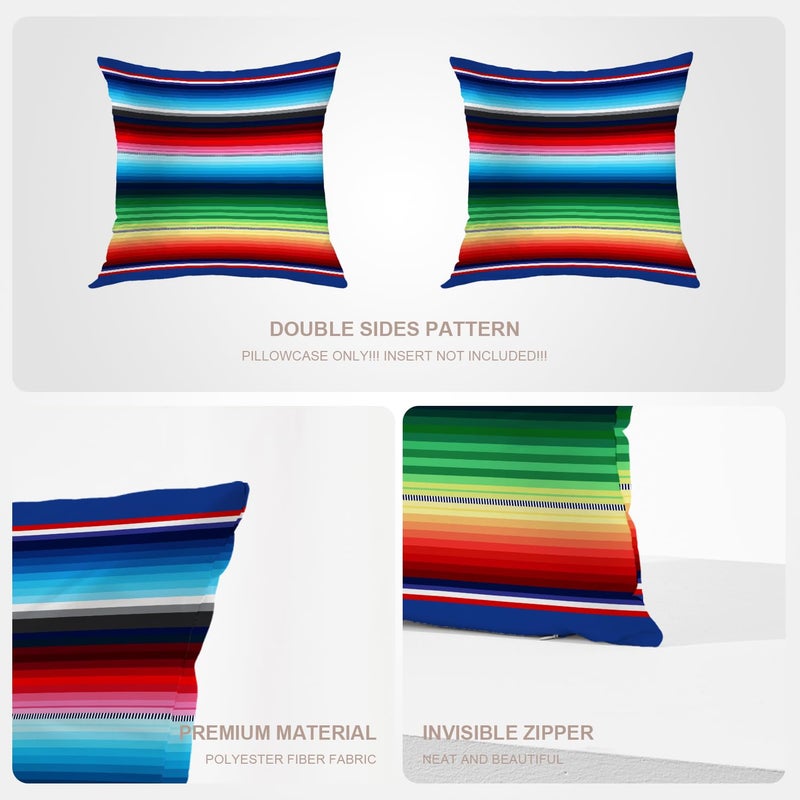 BaoNews Mexican Colorful Pillow Covers, Stripes Pattern Party Decor Ethnic Mexican Fabric Square 18 x 18 Inches Decorative Throw Pillow Covers Cotton Cushion for Sofa Bedroom Car, Yellow, Set of 2 - Image 4